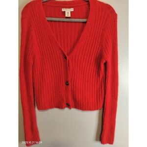 Sincerely Jules Womens Medium Red Cardigan Sweater Button Front Knit Ribbed